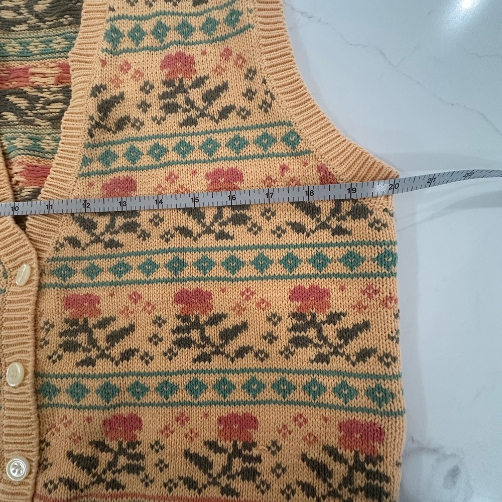 VTG GAP Fair Isle Flowers Granny Core Sweater Vest Y2K 100% Cotton Oversized S - Picture 4 of 5